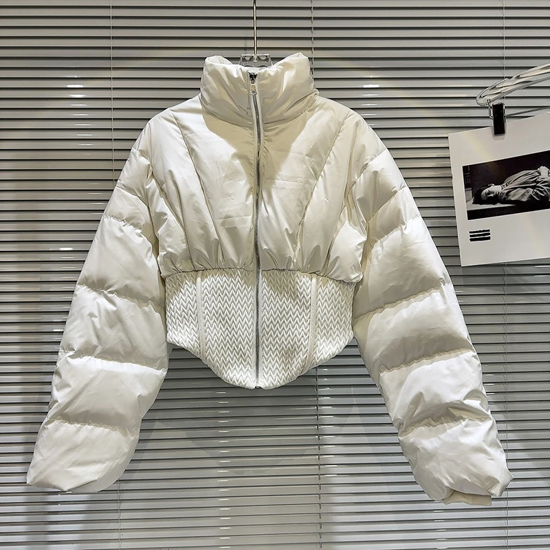 Women Long Sleeve Popular Puffer Coat Winter New Style Waist-Cinching Design Sexy Girl Warm Fishbone Down Jacket Outerwear