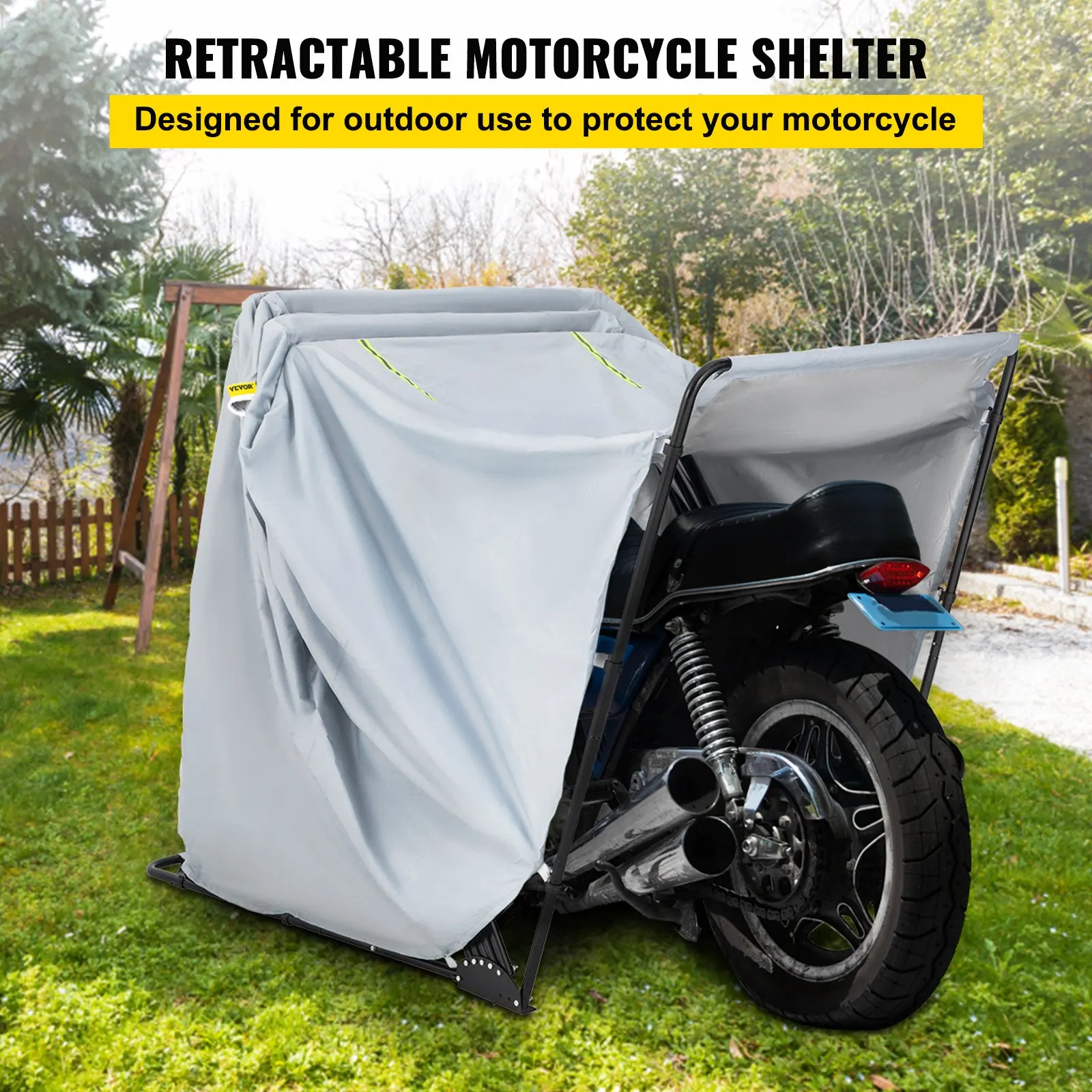 Motorcycle Shelter Waterproof Motorcycle Cover Heavy Duty Motorcycle Garage 420D Oxford Motorbike Sunshade Storage Raincoat Tent