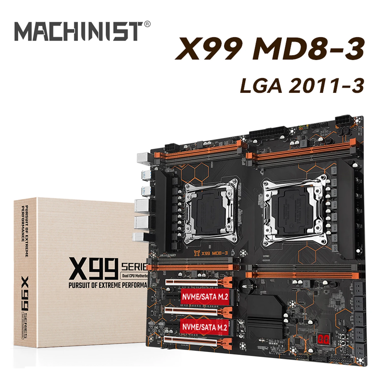 MACHINIST X99 placa base de CPU Dual LGA2011-3 compatible con Intel Xeon E5 2629 2649 2666 2673 2678 V3 2696 V3 CPU DDR3 memoria RAM MD8-3