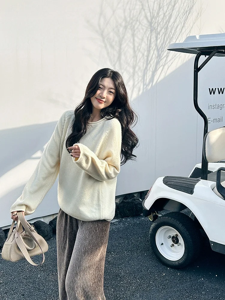 

Свитер Lazy Sle Long Sve однотонный, осенне-зимний, свободного кроя, с дизайном «оверх», удобный трикотаж для женщин