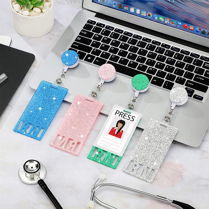 Nurse's Card Holder Clip Keychain Easy Retractable Nurse Dentist Badge Reel Clip Cartoon Doctor Student IC ID Card Badge Holder