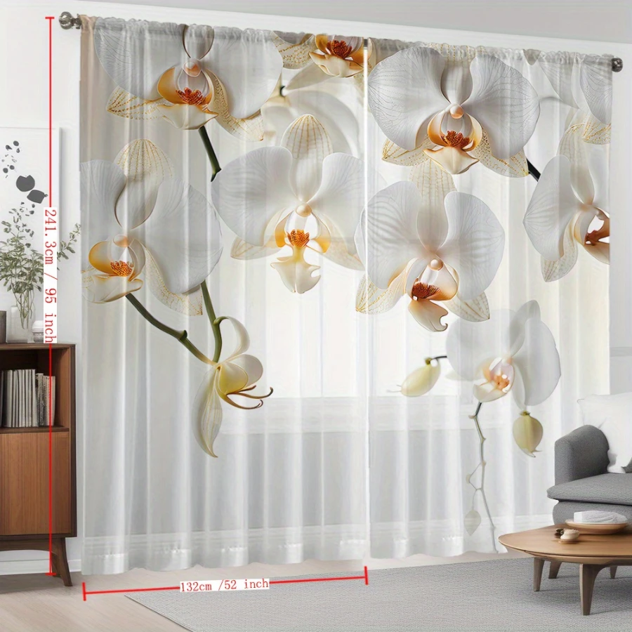 Home Office Minimalist - 2PCS Cortinas Transparentes com Impressão Digital,