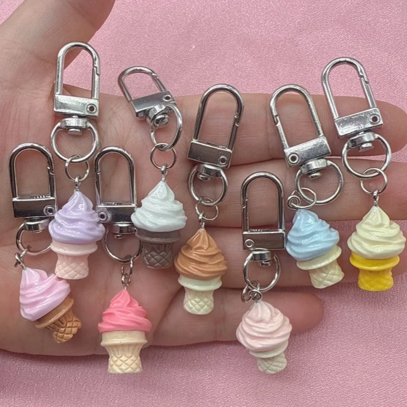 8pcs resin ice cream donut keychain, suitable for bag hanging accessories, the best choice for gifts