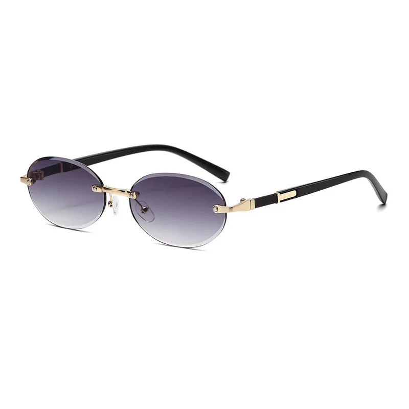 Popular Women Men Shades Oval Sun Glasses for Woman Man Summer Traveling UV400 Rimless Sunglasses Round Fashion Gafas De Sol image 2