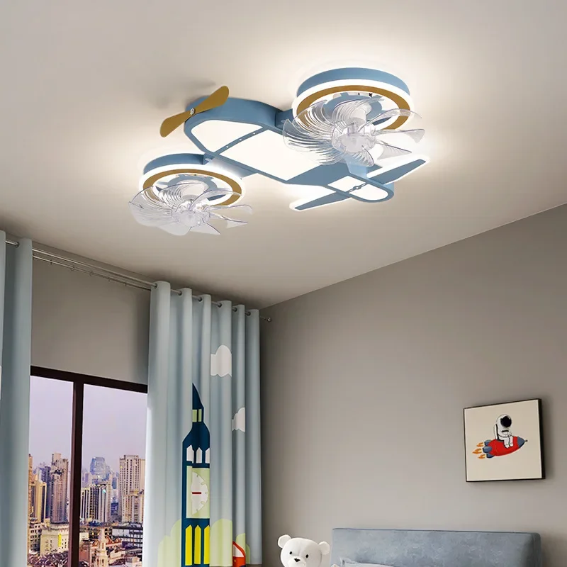 LED Aircraft Ceiling Light Cartoon Remote Control Fan Lamp Boy Room Lights Children's Room Bedroom Lamp Gift Light for Children