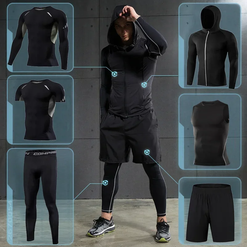 Men Running Sets Gym Tight Sport Clothing Basketball Training Tracksuit Fitness Jogging Sports Wear Compression Athletic Clothes