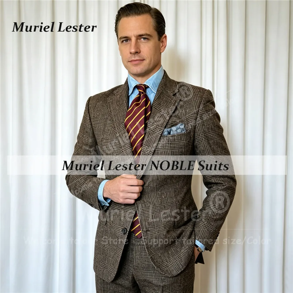 Classic Business Suit Men Single Breasted Jacket Pants 2 Piece Sets Customized  Plaid Check Prom Blazer Groom Party Tuxedos 2026