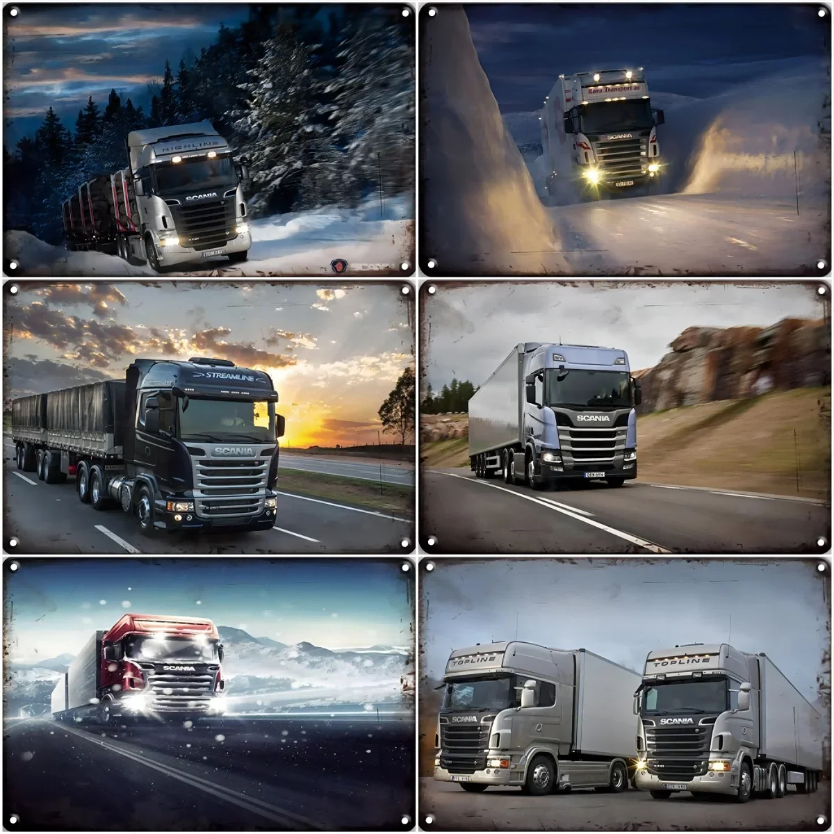 Chic Truck Metal Poster Tin Sign Vintage Scania Art Painting Metal Plate Signs Retro Man Cave Garage Wall Sticker Decor Plaque