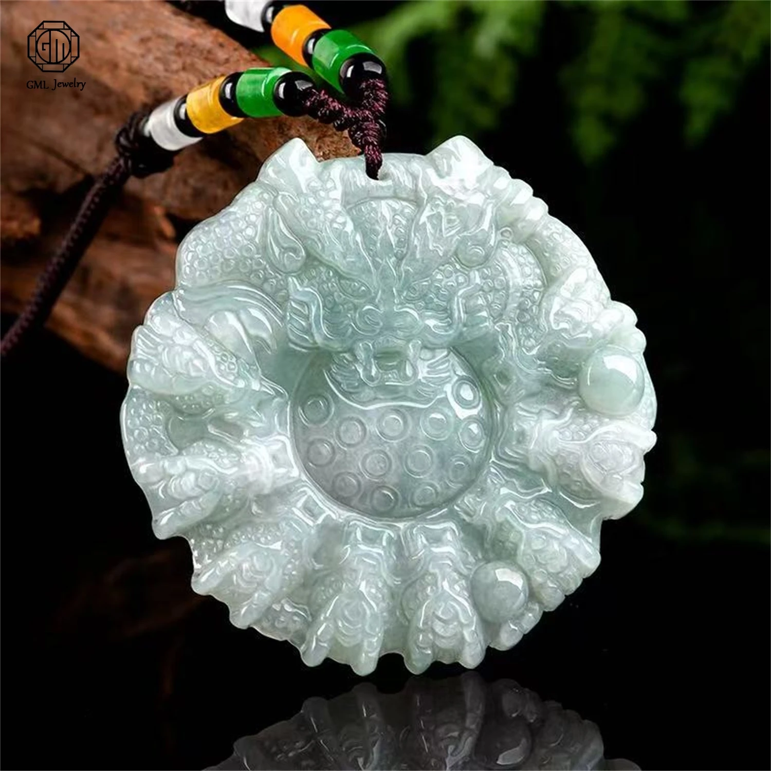 Natural Grade A Jadeite Nine Dragon Guardian Pendant Ice Translucent Unisex Men Women Gemstone Exquisite Necklace Jewelry Gift