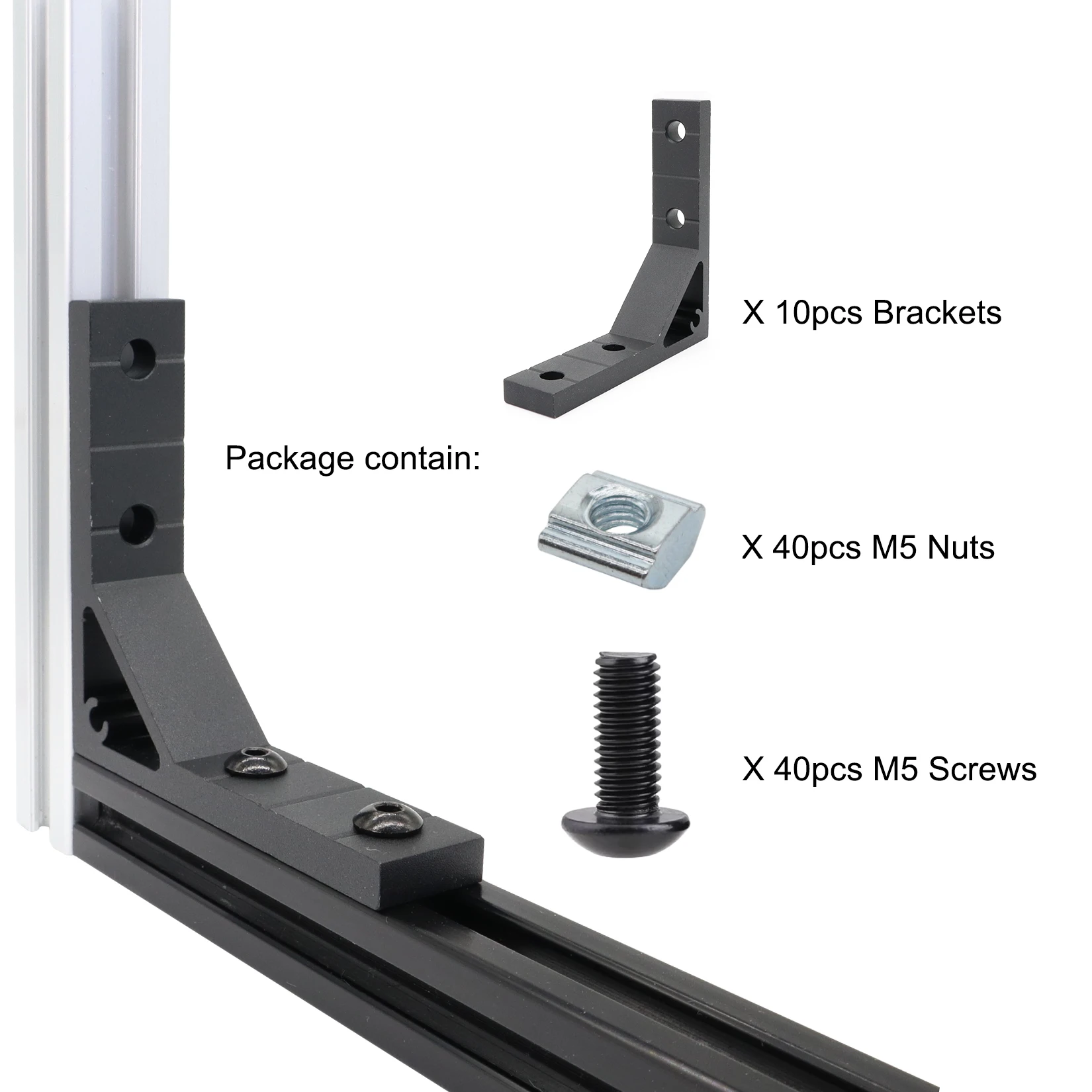 10 Sets 2020 Aluminum Extrusion Profile Corner Bracket 20 Series Right Angle L Connector wtih Nut for 20 x 78mm Rail Extruded