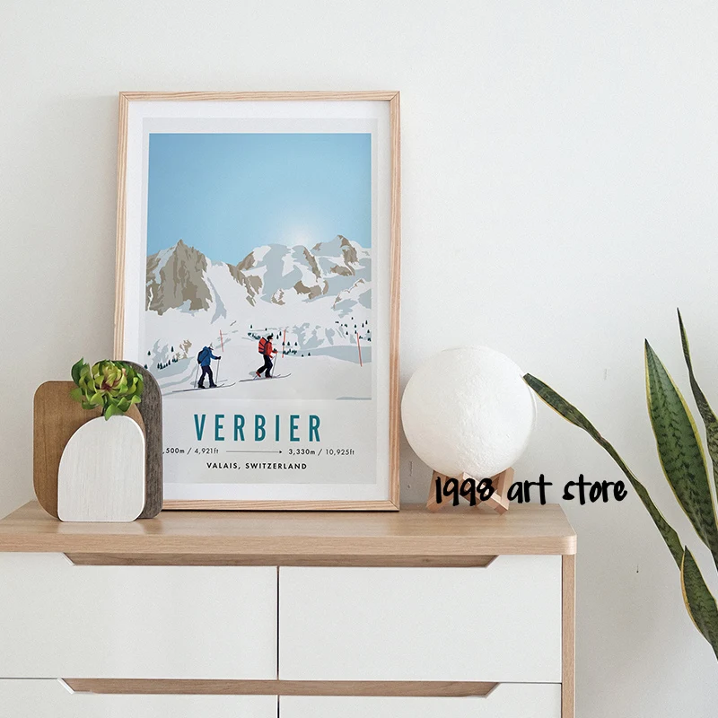 Ski Snowboard Verbier Switzerland Les Arcs, France Blackcomb Travel Art Posters Canvas Painting Wall Prints Pictures Home Decor