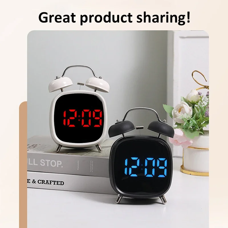 Multifunction Alarm Clock Metal Alarm Clock With Powerful Bell LED Screen Plug-In Children's Clock for Heavy Sleepers Home Decor