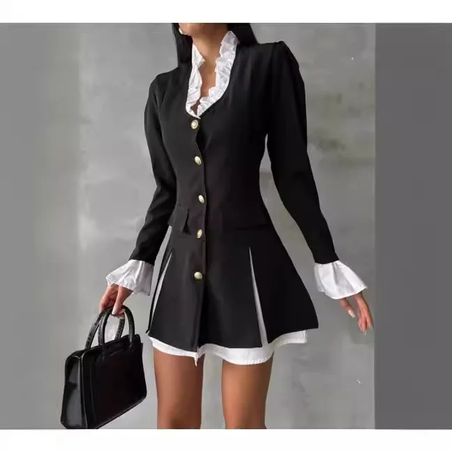 ربيع الخريف طويل Sve المرقعة اللون زر ألف خط وهمية قطعتين مجموعة irt الدكتور المرأة Faion الحلو Sle