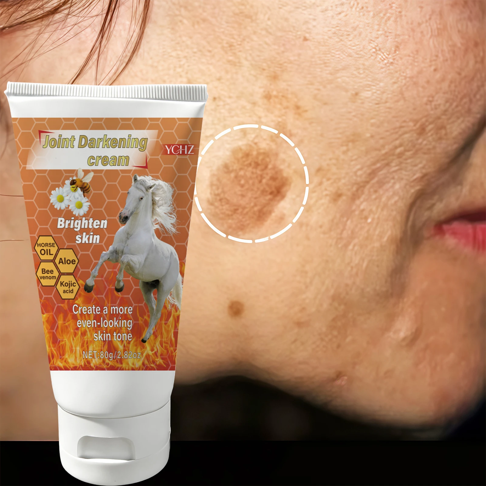 Crema Aclarante Anti-Manchas con Veneno de Abeja, Contiene Vitamina E - Rica en Colágeno, Veneno de Abeja, Manzanilla, Ácido Hialurónico y Otros Ingredientes Naturales, Apta para Todo Tipo de Piel - 80g