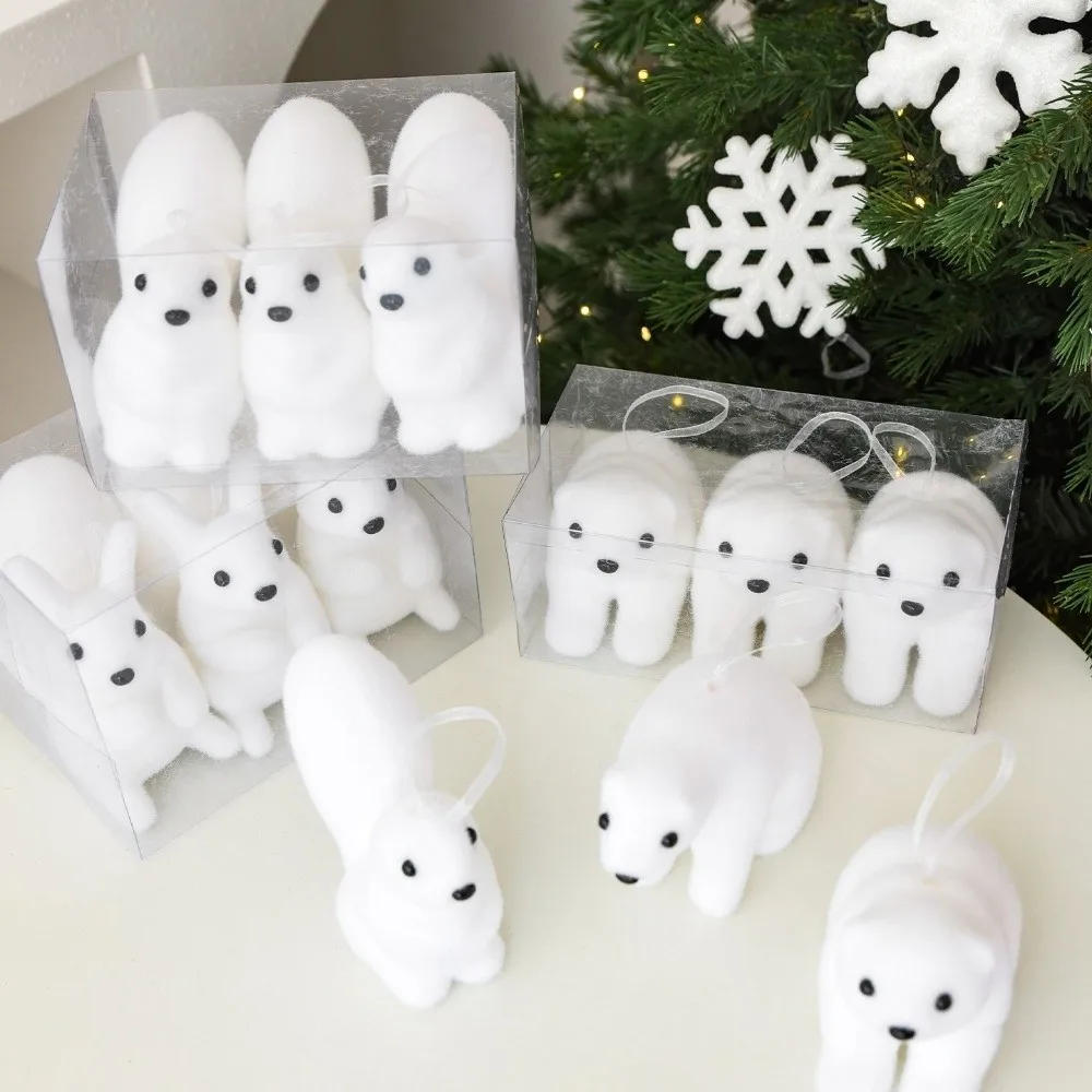 الأبيض شجرة عيد الميلاد قلادة الدب القطبي يتدفقون ندفة الثلج معلقة قلادة الحيوان محاكاة عيد الميلاد الدب الحلي السنة الجديدة #5