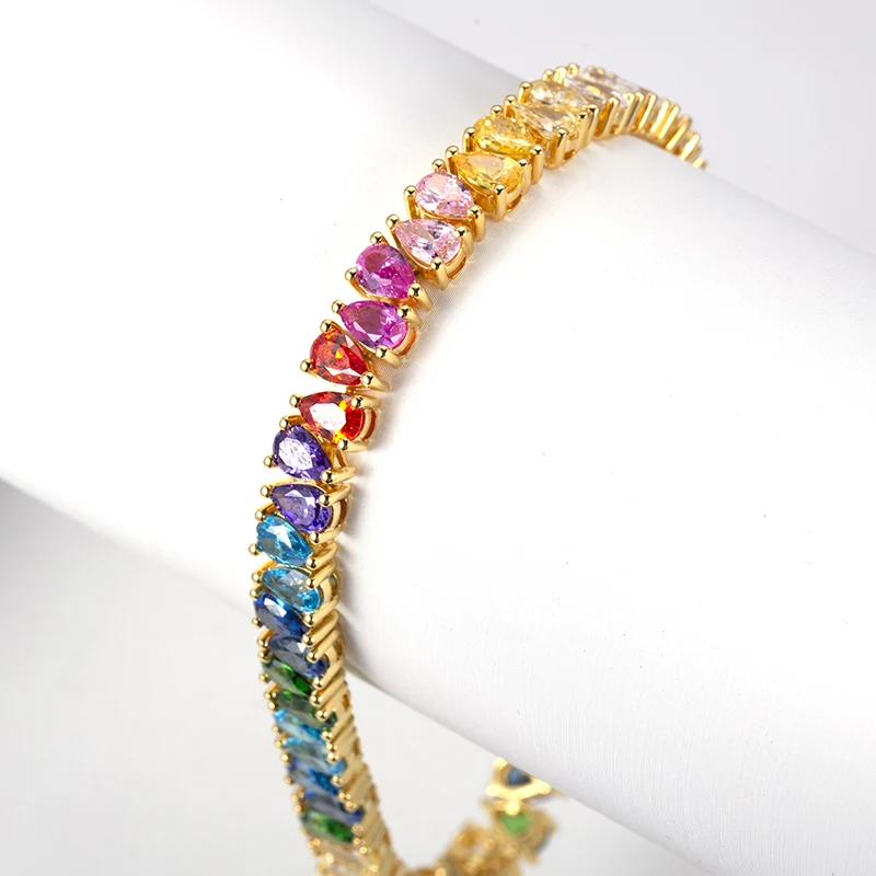 Pulseira CZ multicolorida, banhado a ouro 18K