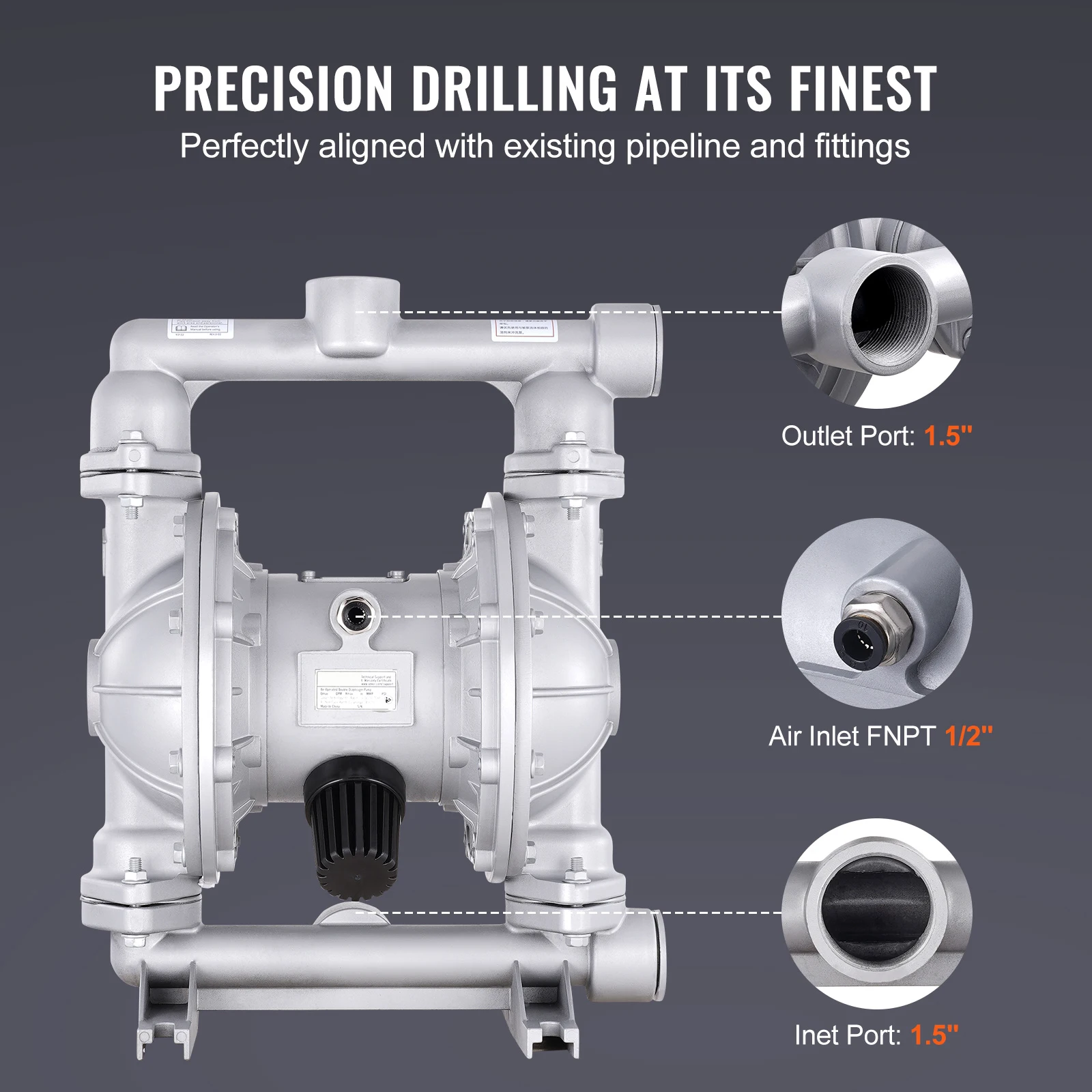 SucceBuy Air Operated Double Diaphragm Pump, 44 GPM Max 115 PSI Air Waste Oil Pneumatic Transfer Pump for Diesel Grease Oil Use