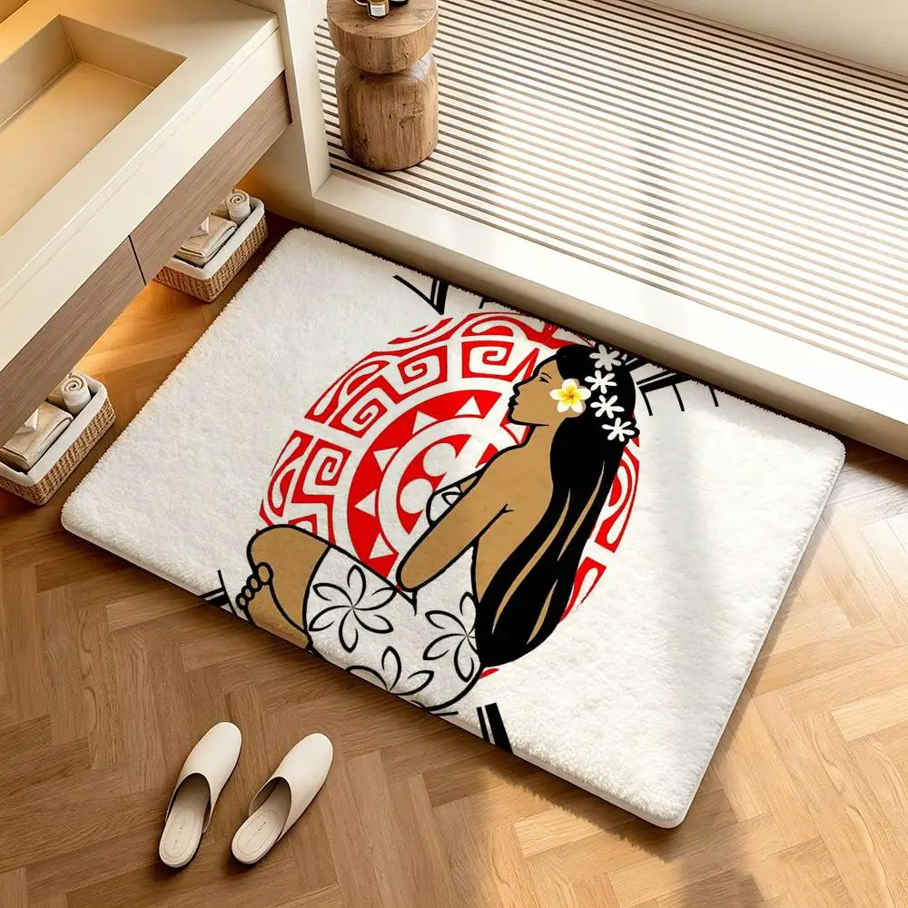 1pc Hinano Tahiti Girl Polynesia  Shower Room Absorbent Small Floor Mat Soft Comfortable Decorative Foot Mat