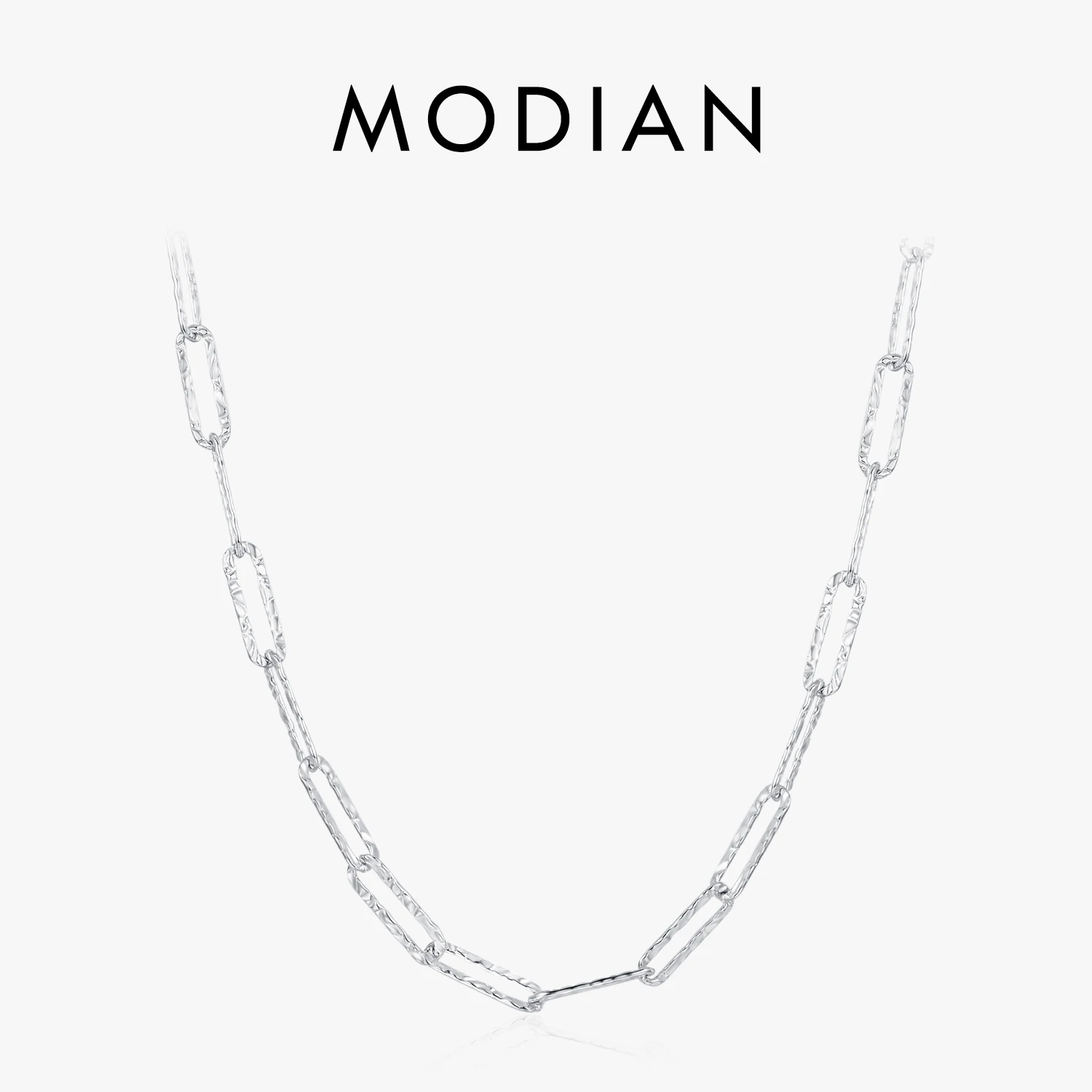 MODIAN 925 Sterling Silver Tinfoil Texture Trendy Necklace Simple Stackable Platinum Plated Jewelry For Women Girls  Accessories