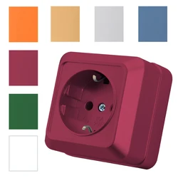 Red Classic Paint Plastic Power Sockets Flame Retardant With Ground Electrical Outlets Wall Mounted EU Standard Plugs Socket