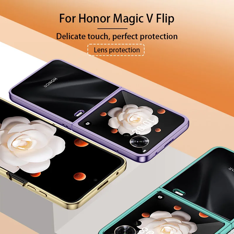 Case For Honor Magic V Flip MagicV VFlip Ultra Thin Hard Electroplated Color / Transparent Cover Protection Back Anti Drop Shell