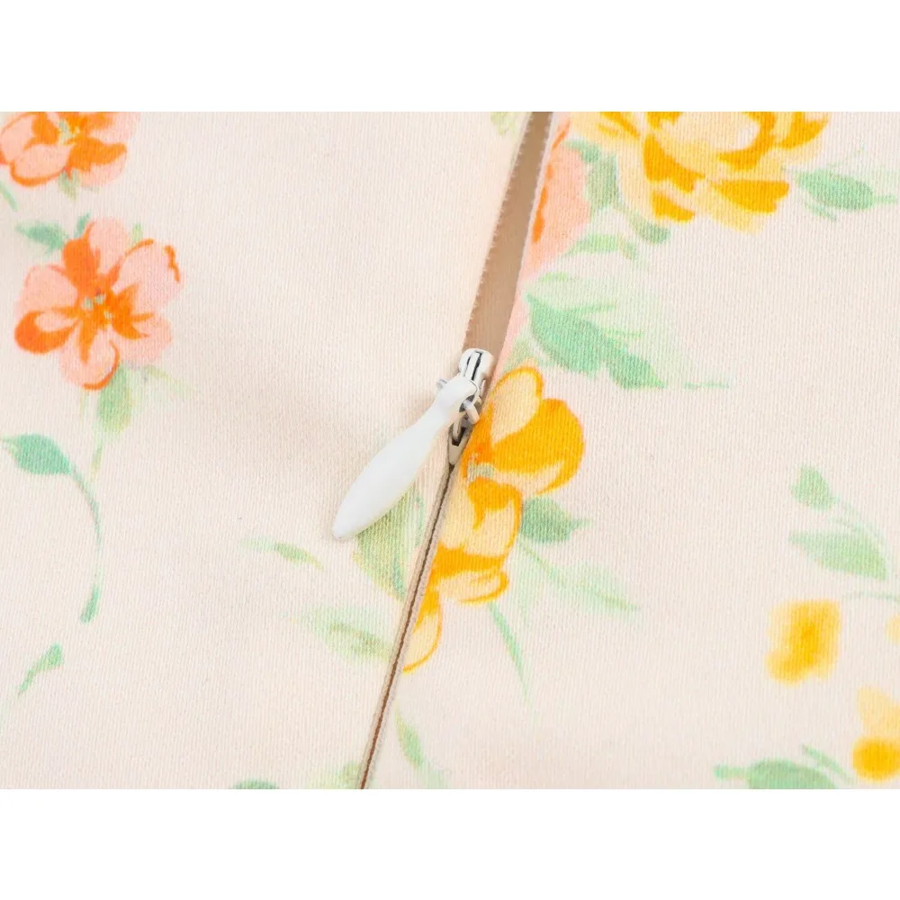 Women's Gorgeous Orange Floral Poplin Bow Dress Elegant Short Straight-neck Dress with Bow Straps Vacation Flower Printing Dress