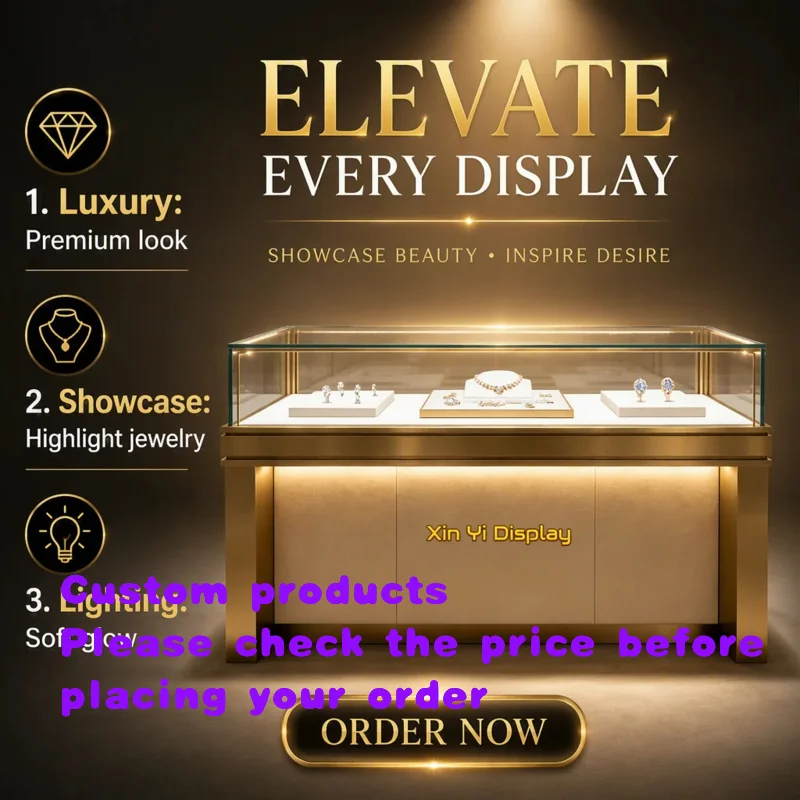 custom.Customizable Frame Jewelry Island Counter Textured Base Recessed LED Lighting Luxury Shopping Malls Jewelr