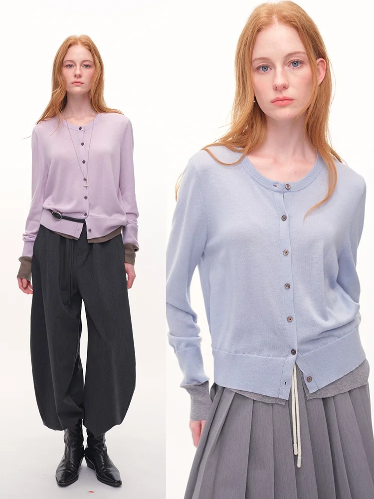 

Мятный легкий вязаный свитер UMILAB из ацетата, имитация двухслойности, из смесовой шерсти, с длинными рукавами, укороченный, в стиле кардигана, Весна 2026