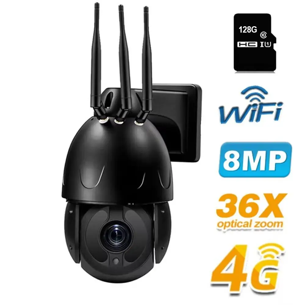 

4K 8MP Black Metal Outdoor Speed Dome IP Camera 36X Zoom Humanoid Tracking 4G Wifi PTZ Camera Color Night CCTV Surveillance Cam