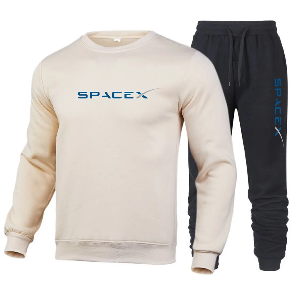 Men Sportswear+Pants Set Pullover Unisex Fleece Sweaters Trousers Outfits SpaceX Expedition ELON MUSK SPACE SCIENCE Tracksuits