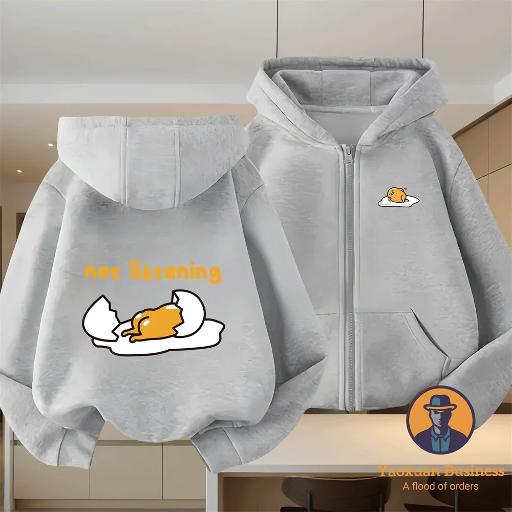 

Junior Kids Pure Cotton Gudetama Zipper Hoodie Autumn Winter Cute Design For Boys Girls