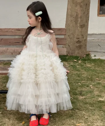 Girls Dress 2026 Spring and Summer New Children's Clothing Korean Style Girls Baby Rhinolite Flower Cake Princess Dress