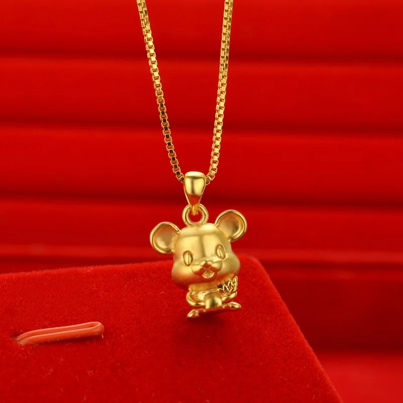 Boutique AU999 gold necklace zodiac rat pendant 24K pure gold ladies clavicle chain twelve zodiac rat pendant