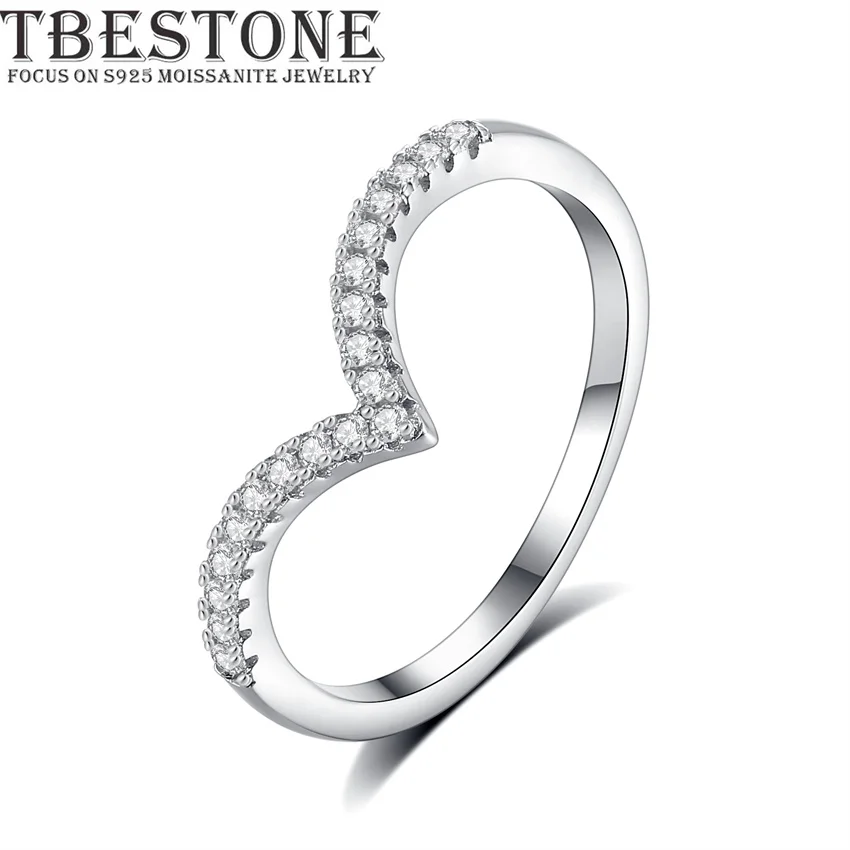 Tbestone 2024 nuovo anello Moissanite sottile per le donne 925 argento 18 carati placcato oro a forma di V 1.2mm D colore diamanti gioielli di marca