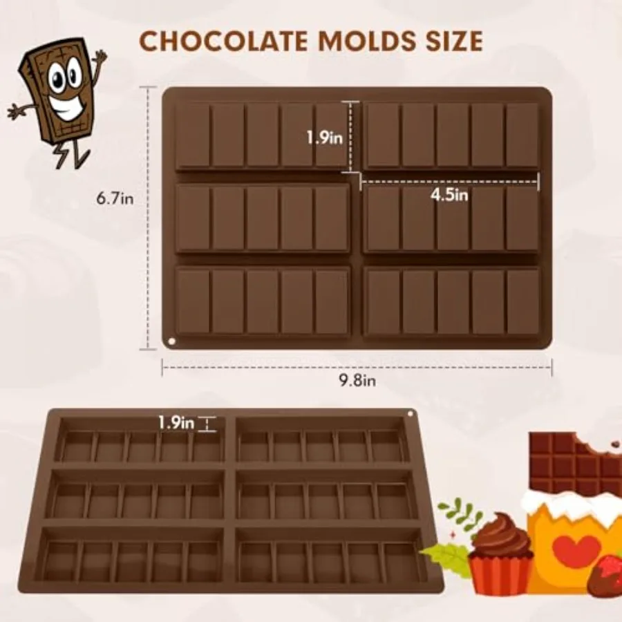قالب قضيب شوكولاتة سميك كبير من السيليكون قالب حلوى مصنوع يدويًا قوالب شوكولاتة غير لاصقة لشبكة شوكولاتة الحليب