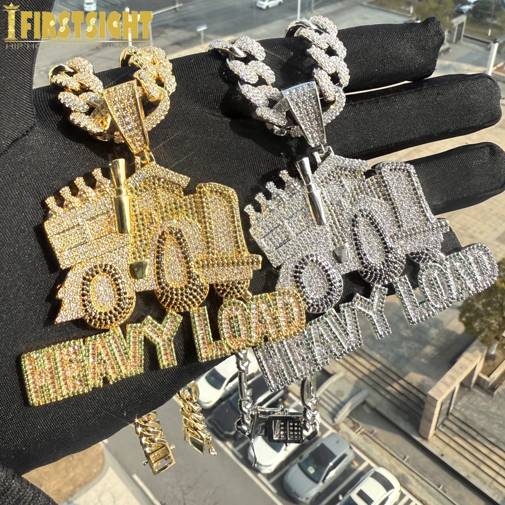 Iced Out Letter Heavy Load Pendant Necklace Bling 5A Zircon CZ Personalized Truck Design Charm Men Fashion Hip Hop Jewelry