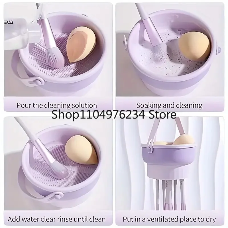 Tampon de nettoyage et support de séchage pour pinceaux de maquillage trois en un en Silicone, accessoire de nettoyage pour outils de maquillage de beauté