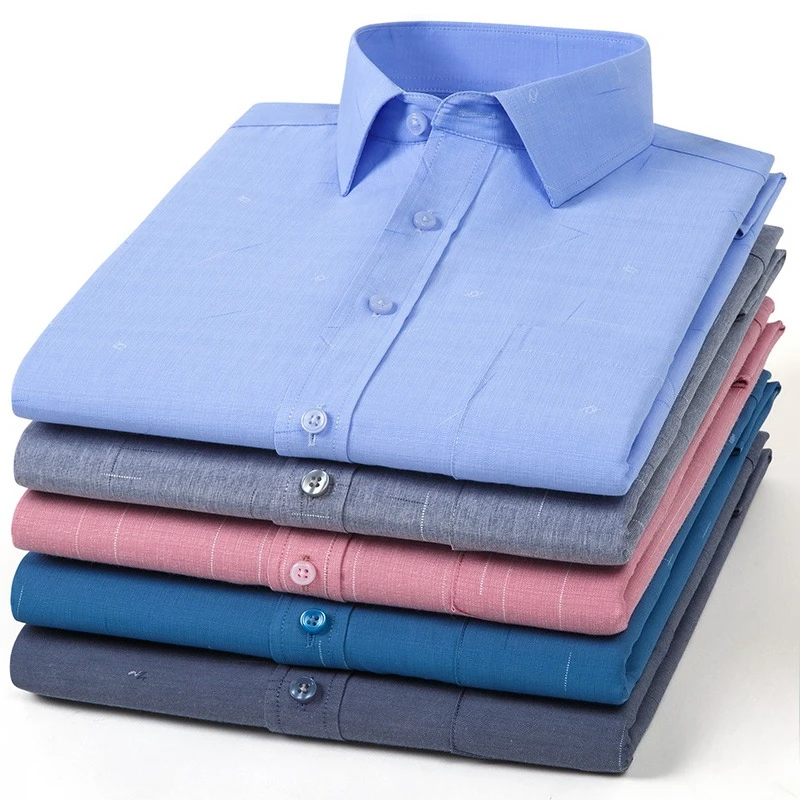 ModaL cotton long sleeve shirts for man slim fit formal plian shirt plaid single pocket tops soft casual office elegant clothes