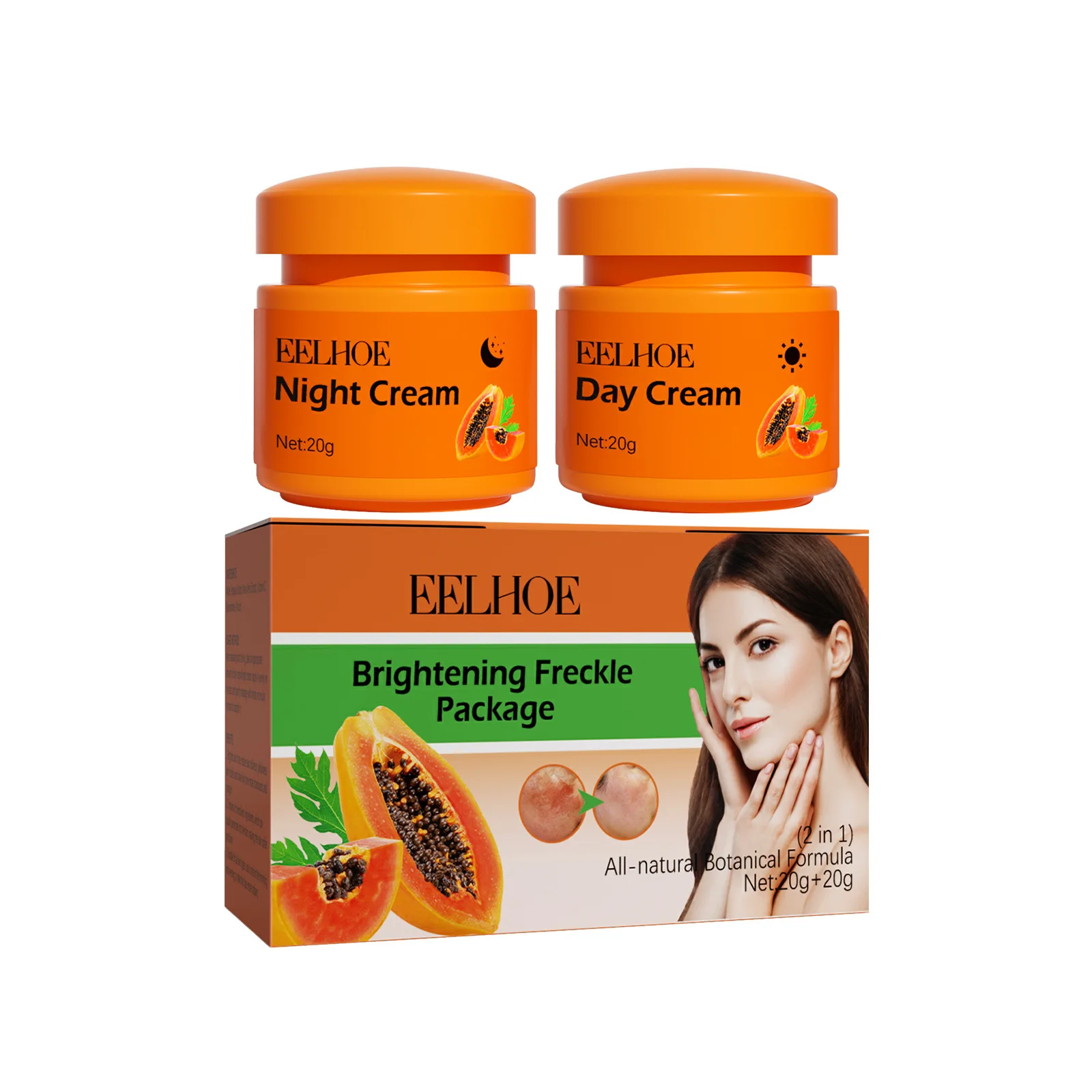 EELHOE Remove Spots Papaya Cream Whitening Freckle Brighten Melasma Spot Lighten Freckles Moisturizing Day Night Cream 2/3Boxed