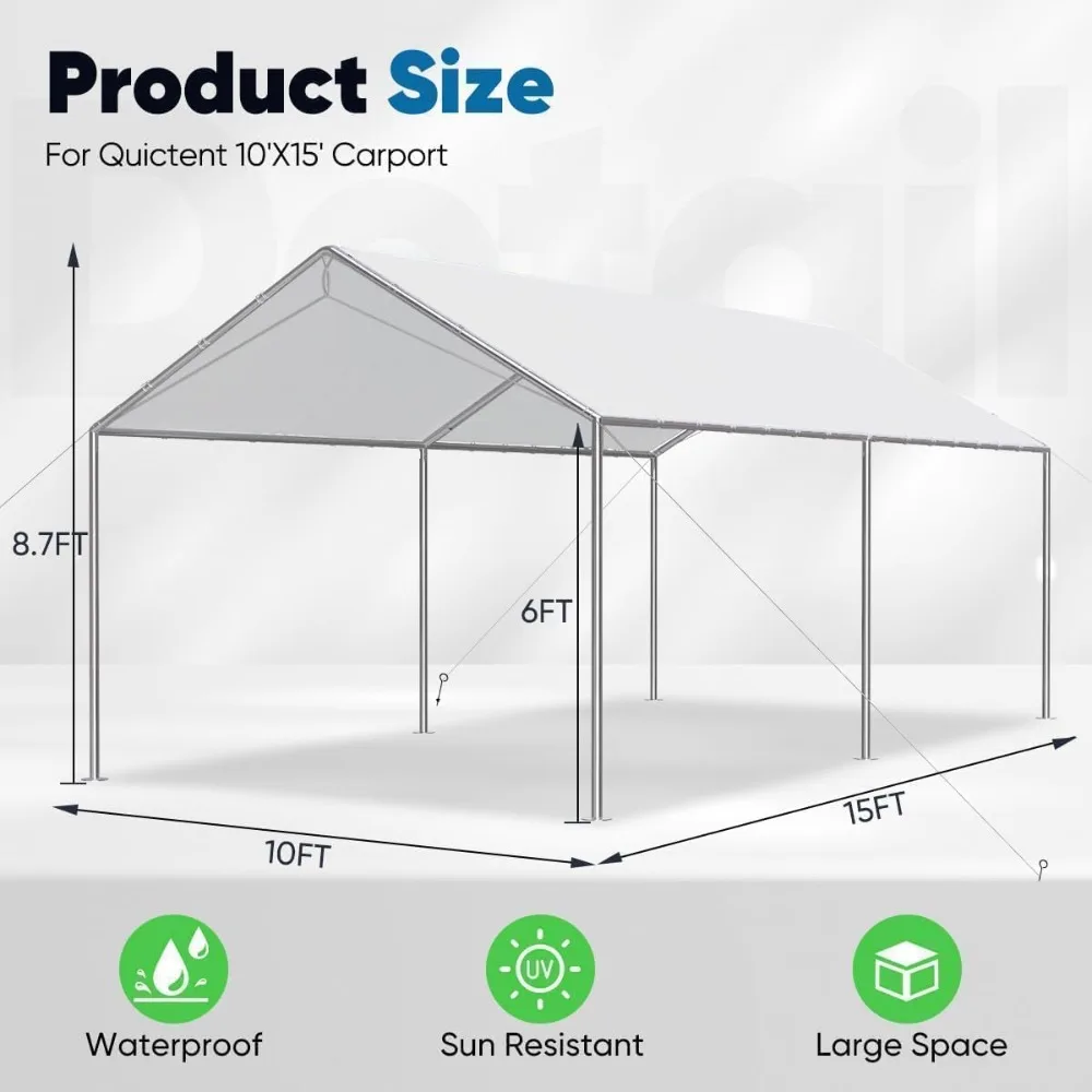

10x15 Ft Heavy-duty Car Awning, Galvanized Frame Carport, Outdoor Party Tent with 3 Reinforced Steel Cables