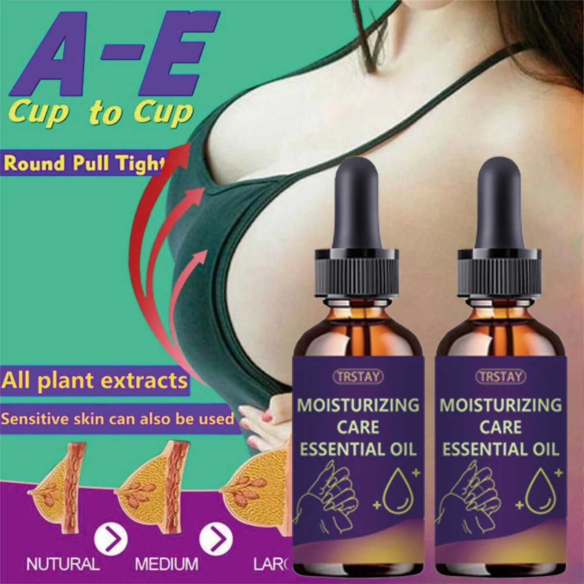 TRSTAY aceite esencial reafirmante para el pecho, extracto de planta natural 100% puro, mejora y aprieta eficazmente el pecho