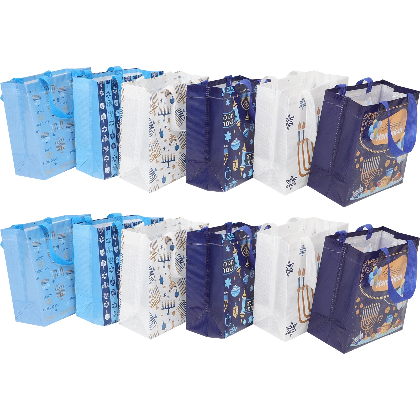 

12pcs Hanukkah Gift Tote Bags Reusable Non-Woven Fabric Party Favor Bags With Handles Holiday Present Supplies Festival
