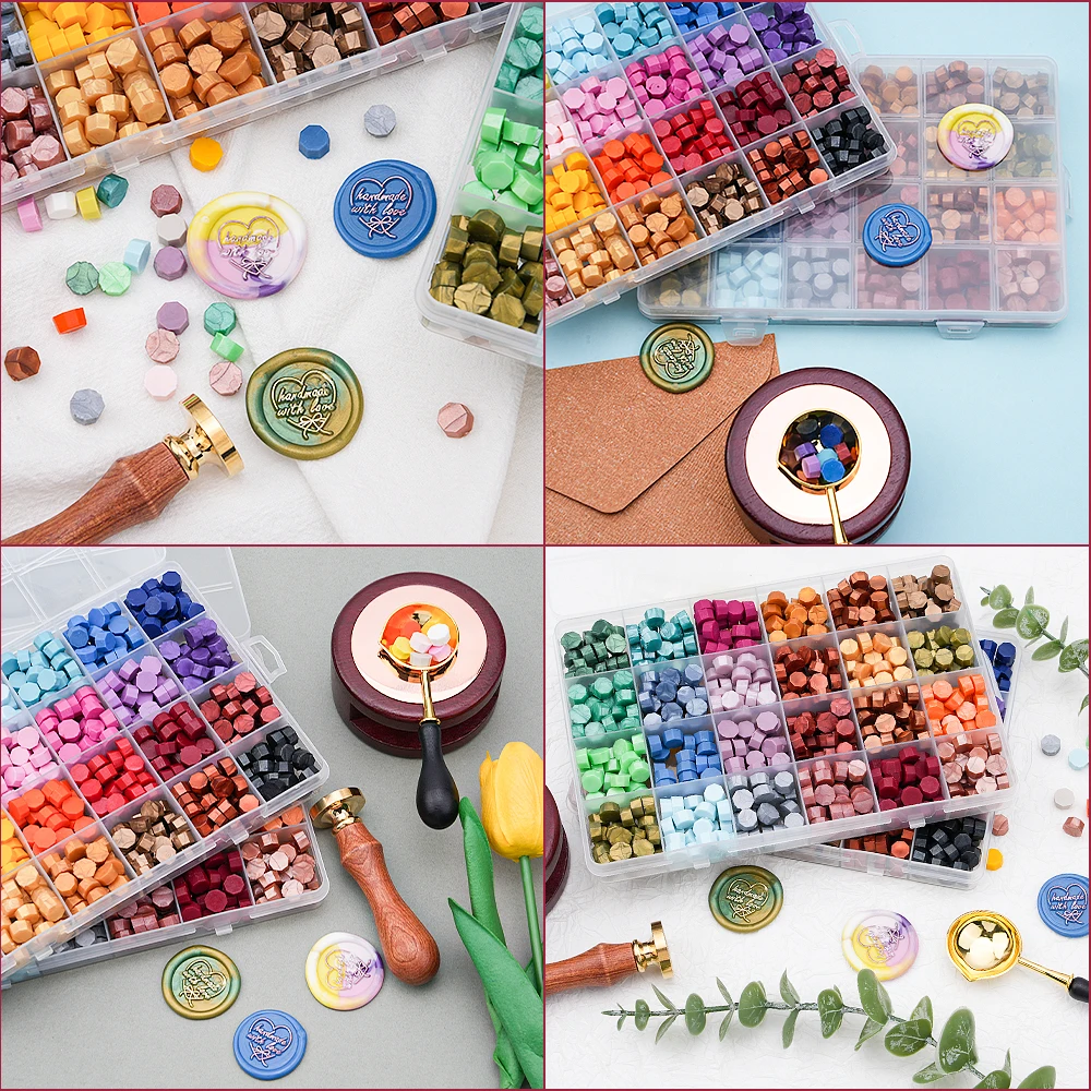 

Набор сургучных печаток ручной работы с любовью, 48 цветов, 1248 шт. уплотнительные бусины с плавильным горшком, ложка, свечи для чая, набор сургучных печаток