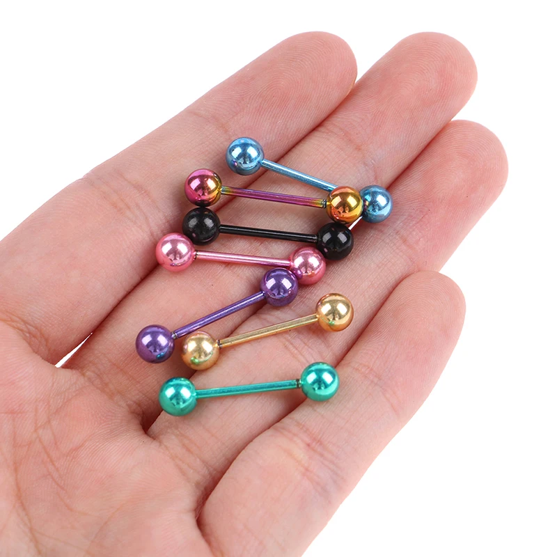 7 Color/Set The Plating Color Steel Stainless Steel Rods Tongue Nailed Double Ball Dumbbell Milk Body Piercing Jewelry