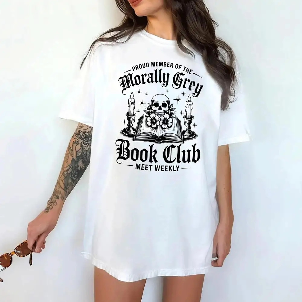 

Книжная футболка, молочно-серая рубашка Book Club, темная романтическая футболка для чтения, рубашка Antihero Fantasy, товары Romantasy Fandom для читателей