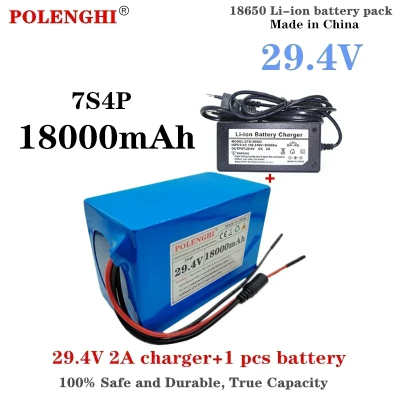 

POLENGHI true capacity 18000mAh 7S4P 24V 18Ah 29.4V lithium-ion battery pack with built-in BMS electric bicycle unicycle charger