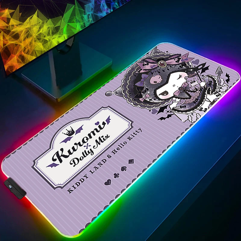 LED XXL Mouse Pad Kuromi Anime Gamer Computer RGB Kawaii Notebook Mousepad Gaming Accessories Tablet Varmilo Keyboard Backlight