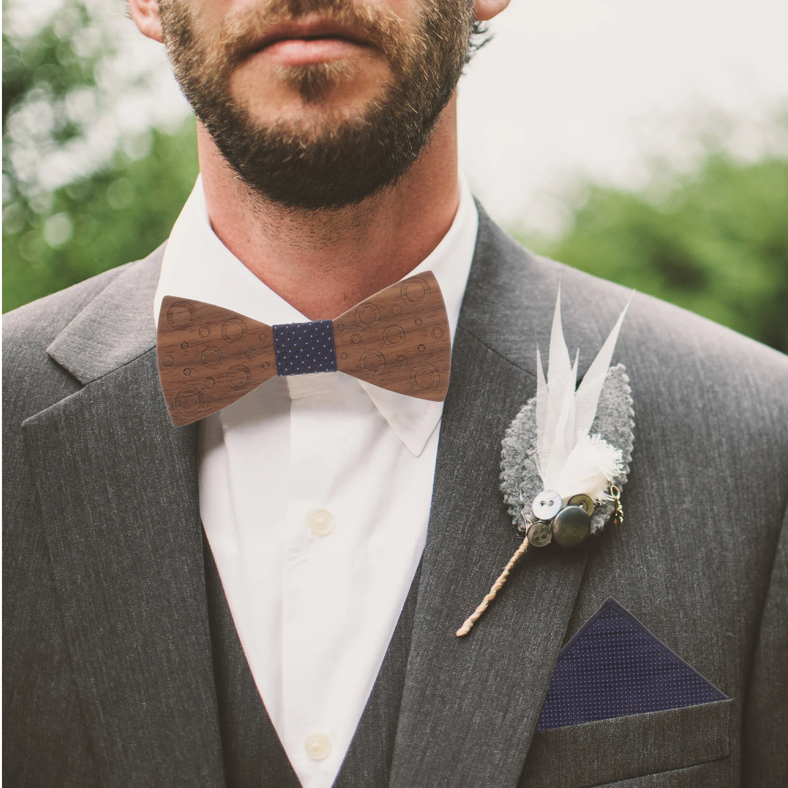 

1 set Wooden Bow Tie Set Dark Mens Lapel Pin Wedding Groom Accessories Suits Handkerchief Gift Unique Design Elegant Style