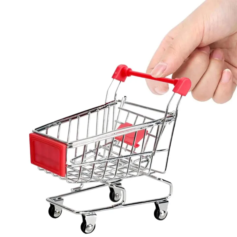 Creative Mini Shopping Cart Metal Supermarket Handcart Trolley Storage Holder Home Office Desktop Fun Ideal Gift Trendy toys
