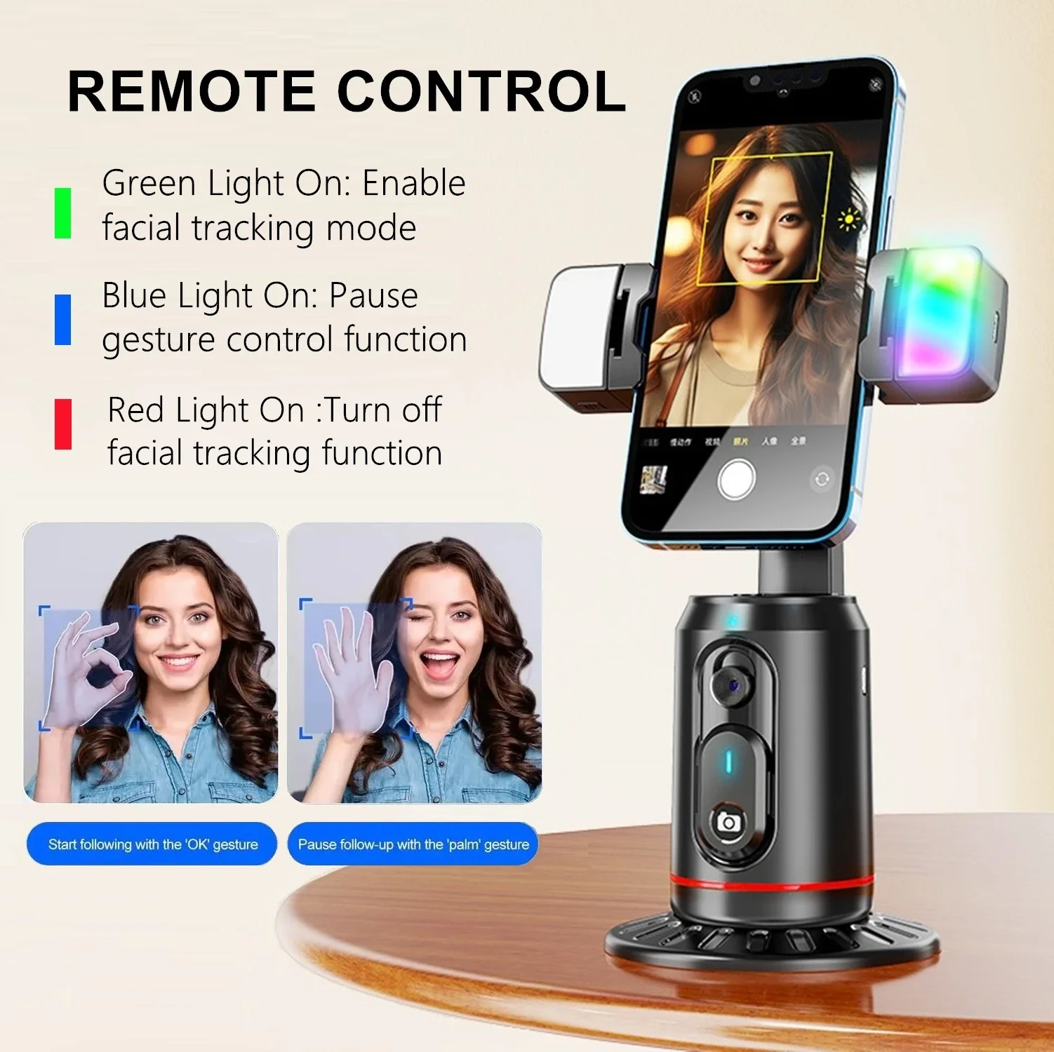 360° Rotation Gimbal Stabilizer Selfie Stick Desktop Face Tracking Gimbals with Remote Shutter Holder for Smartphone Live Stream